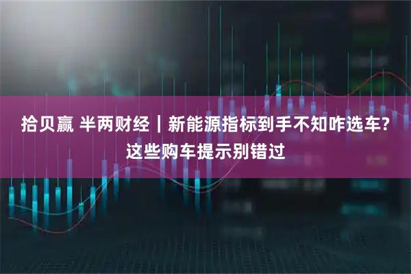 拾贝赢 半两财经｜新能源指标到手不知咋选车?这些购车提示别错过